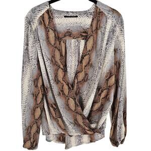 T Tahari Snakeskin Animal Print Surplice V-Neck Faux Wrap Blouse Top  Small NWOT